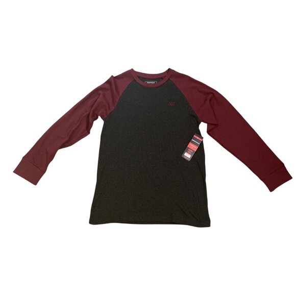 NWT Aeropostale Mens Long Sleeve Raglan Tee Burgundy & Charcoal Size L Comfort L - Picture 2 of 5